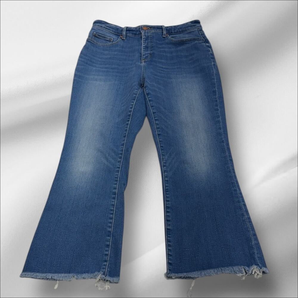 LOFT Women’s 10 CURVY HIGH WAIST FLARE CROP Teacher Blue Jeans